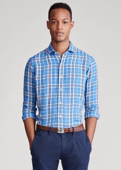 Men's Polo Ralph Lauren Classic Fit Plaid Linen Shirts | 671352OYZ